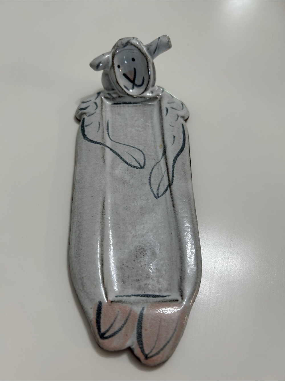 Vintage handmade ceramic sheep spoon rest/ trinket dish - studio pottery